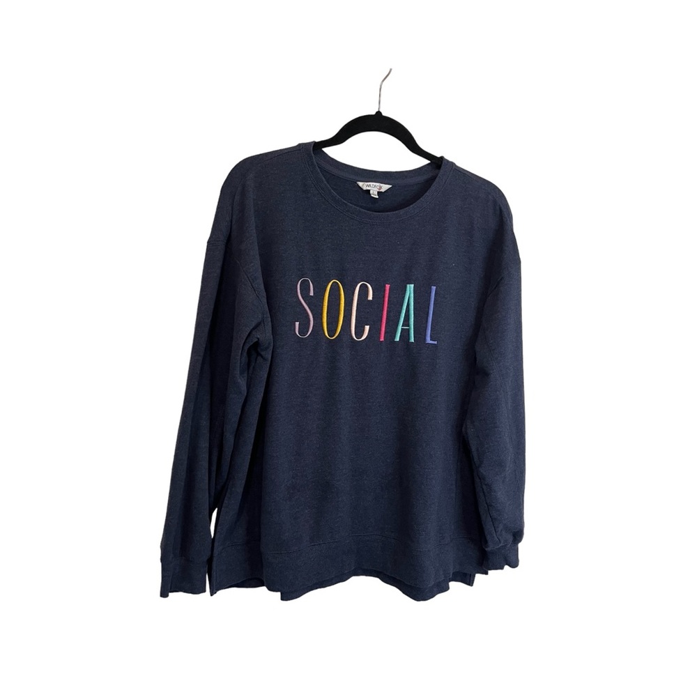 Wildfox Social Statement Graphic Sweatshirt Navy Blue Long Sleeve Womens Size L